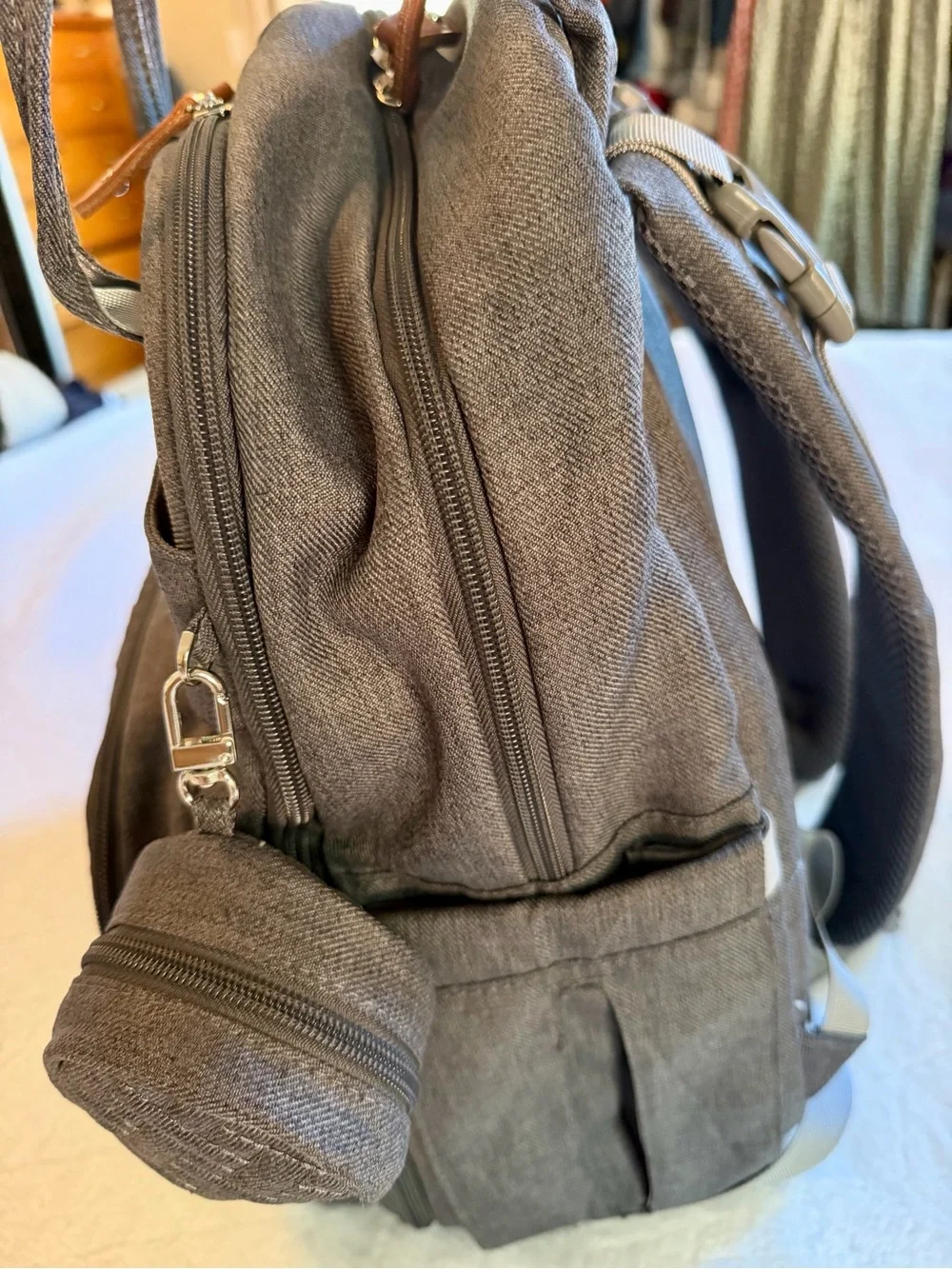 BabbleRoo Gray Diaper Bag Backpack Changing Pad Stroller Straps‎ Pacifier Case